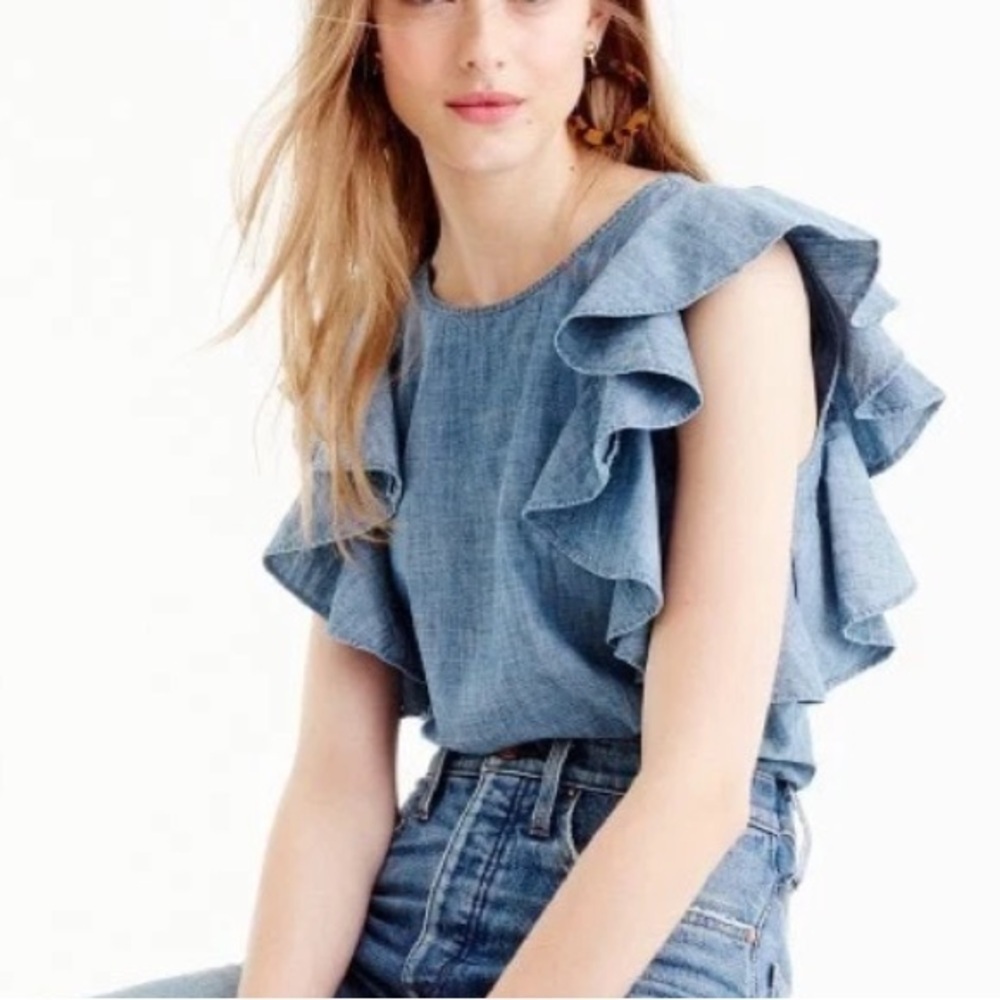 J. Crew sleeveless ruffle chambray blue top 26917